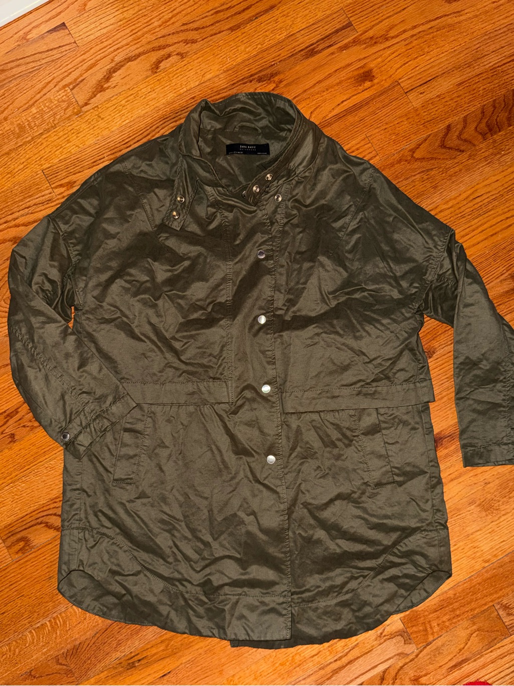 Zara Olive Green Jacket - Lightweight Utility Coat Oversized Gold Tone Buttons